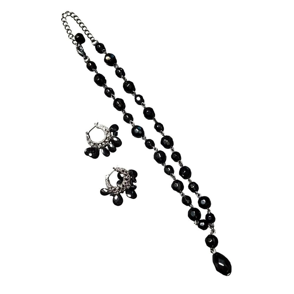 Fashion Necklace Earrings Set Black Beaded Pendant Jewelry‎